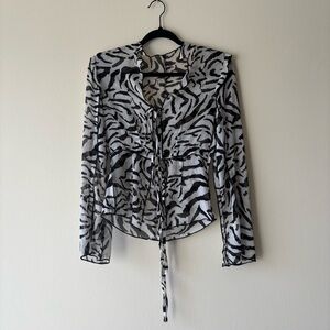 Cider Black & White Sheer Zebra Tie-Front Blouse